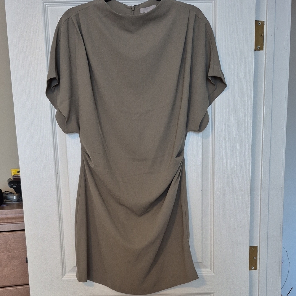 NWT | Olive Ruched Sheath Mini Dress Mock Neck H&M